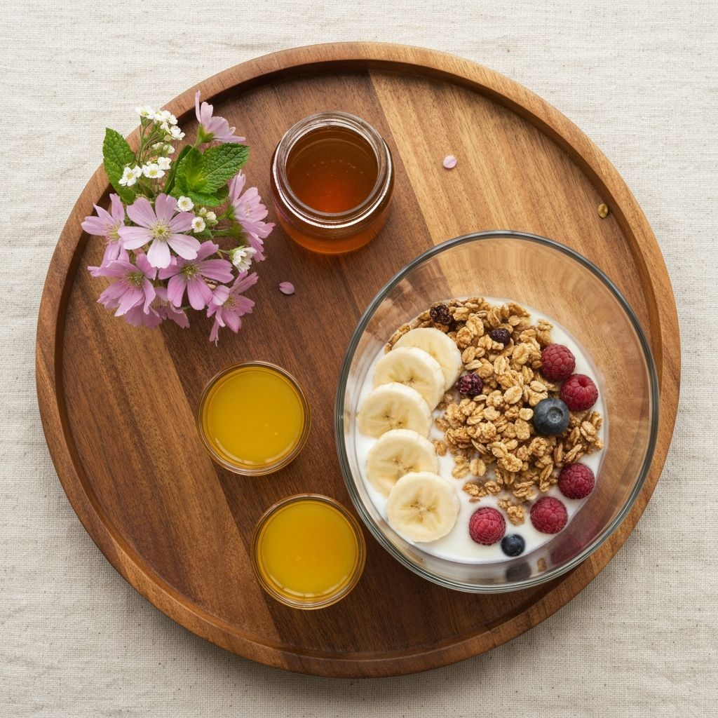 Vegan Breakfast Bowl — Granola, oat-milk yogurt, and seasonal fruit.